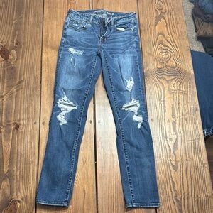American Eagle Outfitters Blue Distressed Skinny Jeans